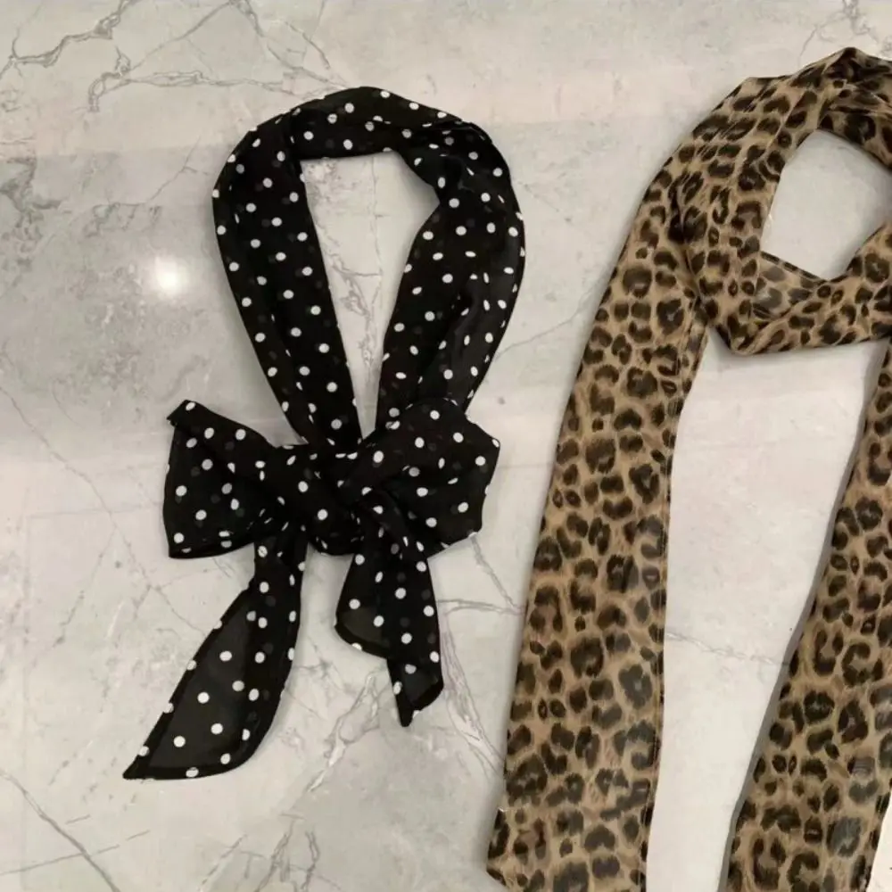 Retro Leopard Print Scarf For Women Narrow Long Hair Tied Fashion Neckerchief Women Belt Scarf Accessories