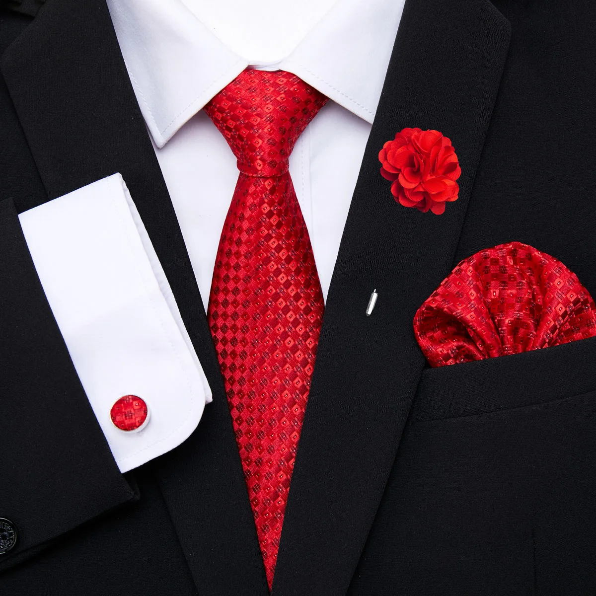 Great Quality Pink Floral Bow Tie Pocket Squares Cufflink Brooch Clip Pin Set Man Necktie Suit Accessories Birthday Gift