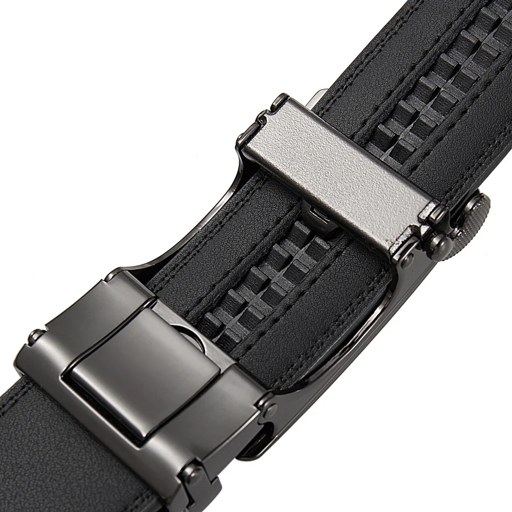 3.5cm Width High Quality Genuine Leather Men's Business Belt Metal Automatic Buckle Ratchet Black Brown