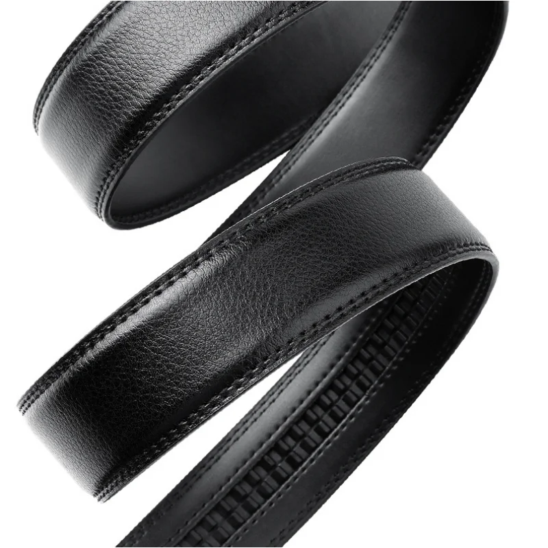 3.5cm Width High Quality Genuine Leather Men's Business Belt Metal Automatic Buckle Ratchet Black Brown