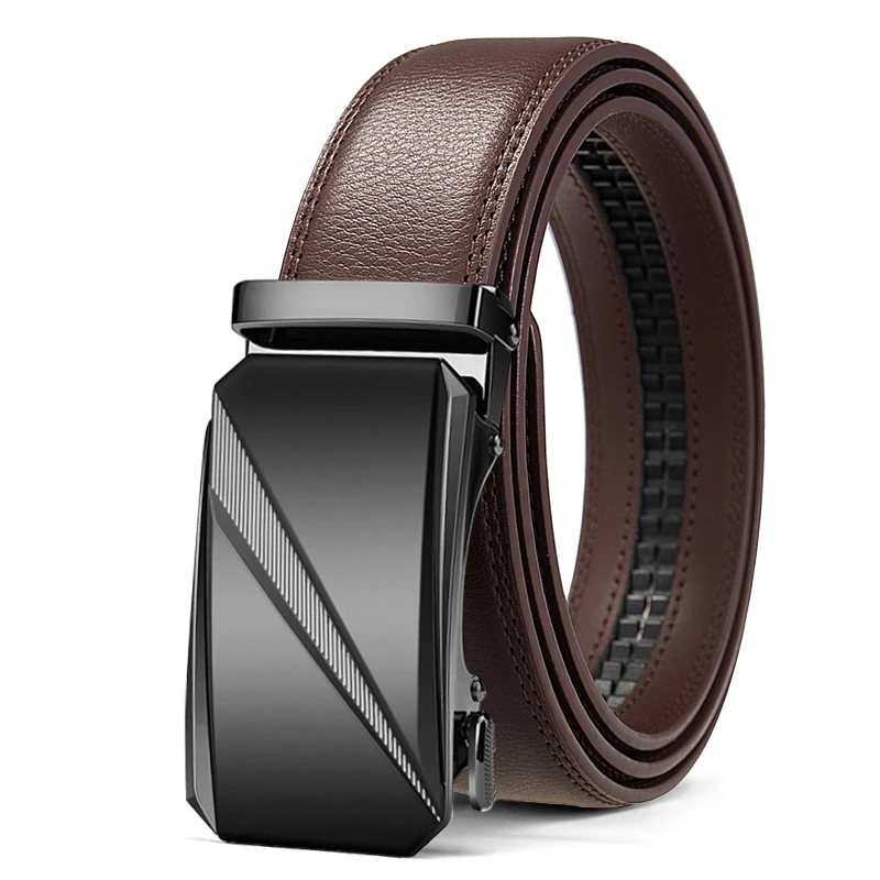 3.5cm Width High Quality Genuine Leather Men's Business Belt Metal Automatic Buckle Ratchet Black Brown