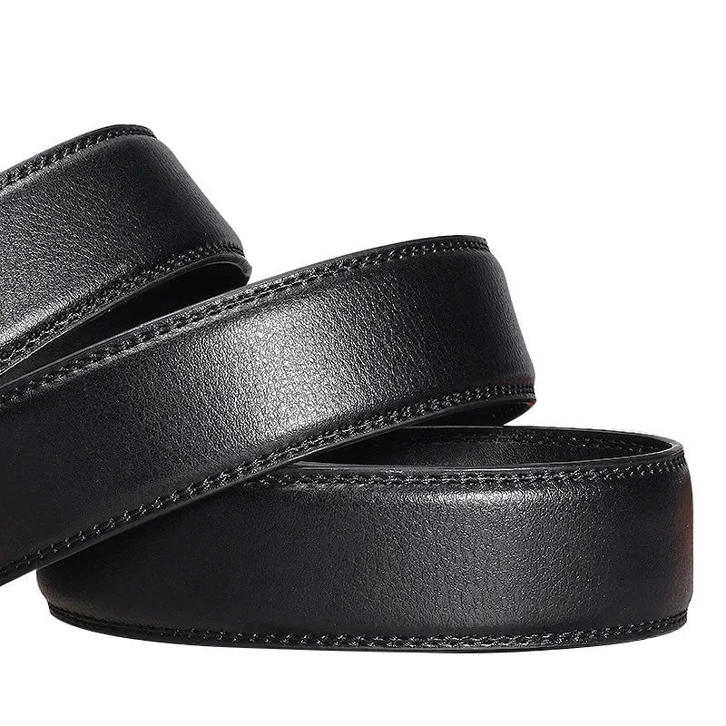 3.5cm Width High Quality Genuine Leather Men's Business Belt Metal Automatic Buckle Ratchet Black Brown