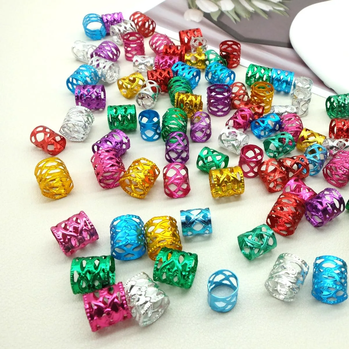 100PCS Multicolor Rings, Hair Jewelry for Dreadlocks Beads for Women and Girls, Braids Hair Decorations Colorful Aluminum Ring