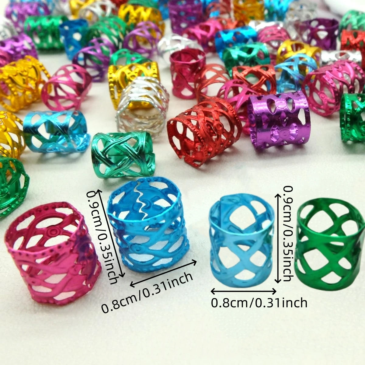 100PCS Multicolor Rings, Hair Jewelry for Dreadlocks Beads for Women and Girls, Braids Hair Decorations Colorful Aluminum Ring