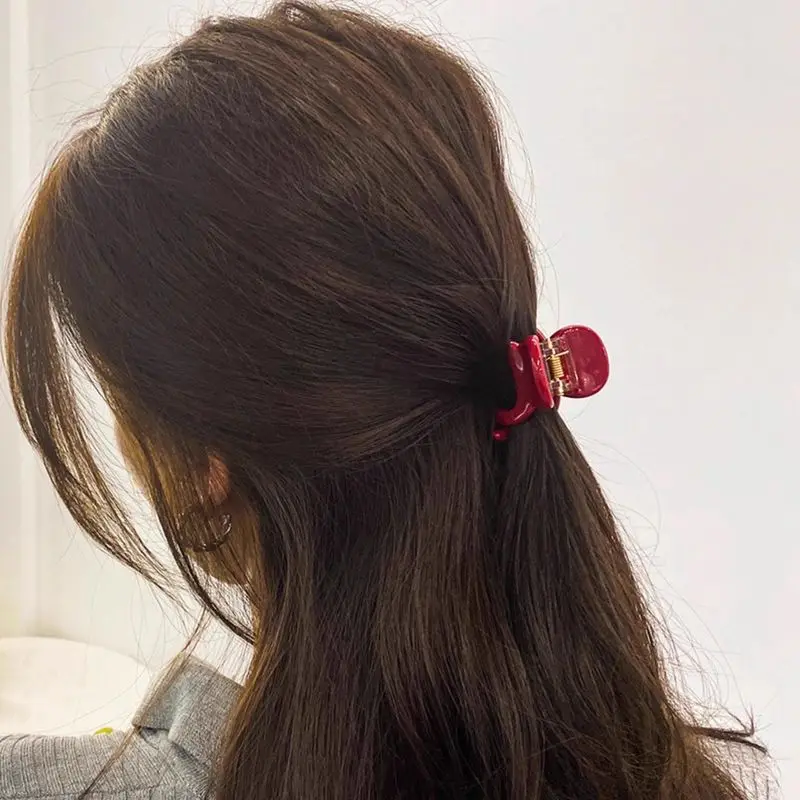 1pc New 4mm Thick Korean Ins High Ponytail Medium Grip Clip with Chinese Red France Gold Label Octopus Premium Hair Clip