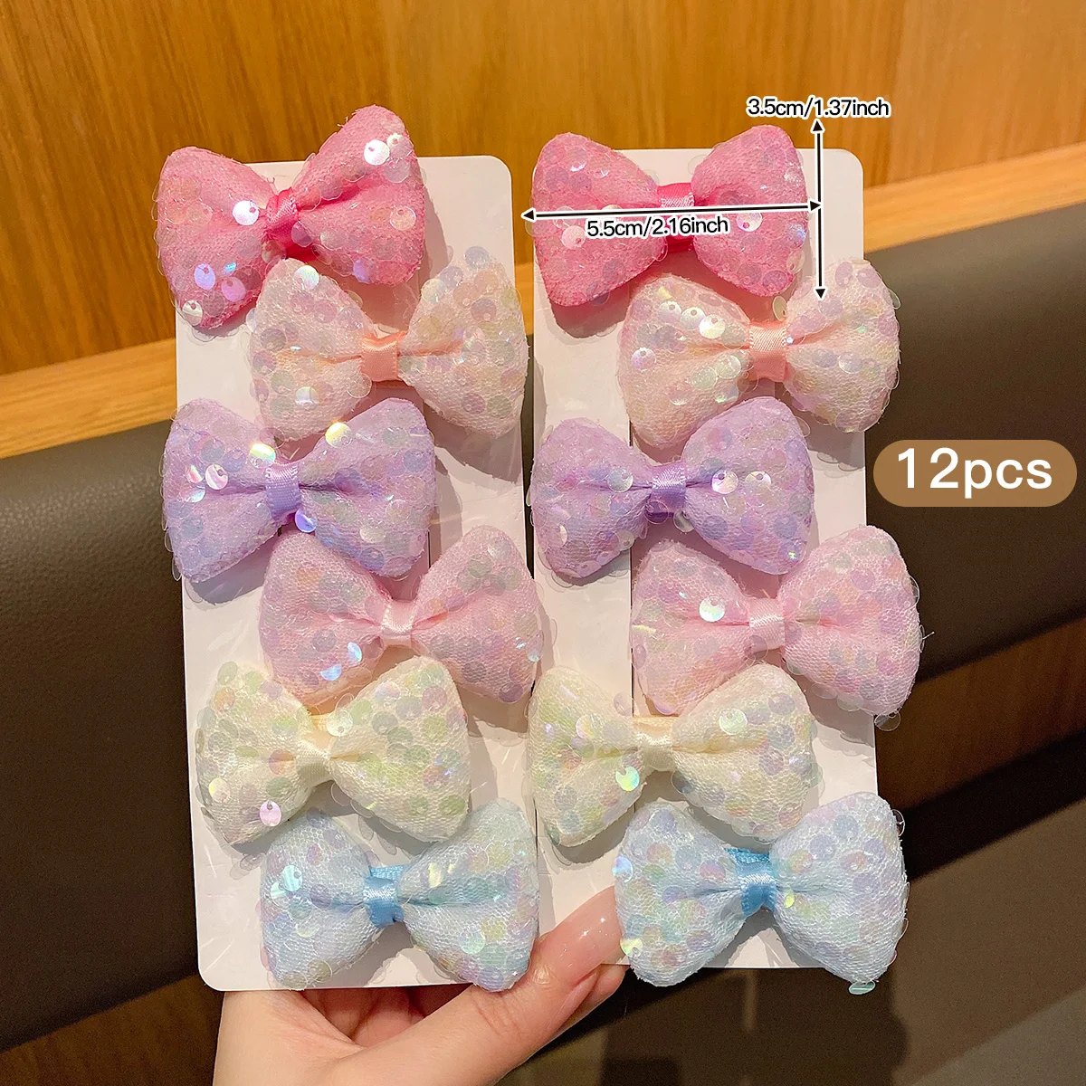 12 colorful sequin bow hair clips, sweet and stylish hair accessories suitable for daily use