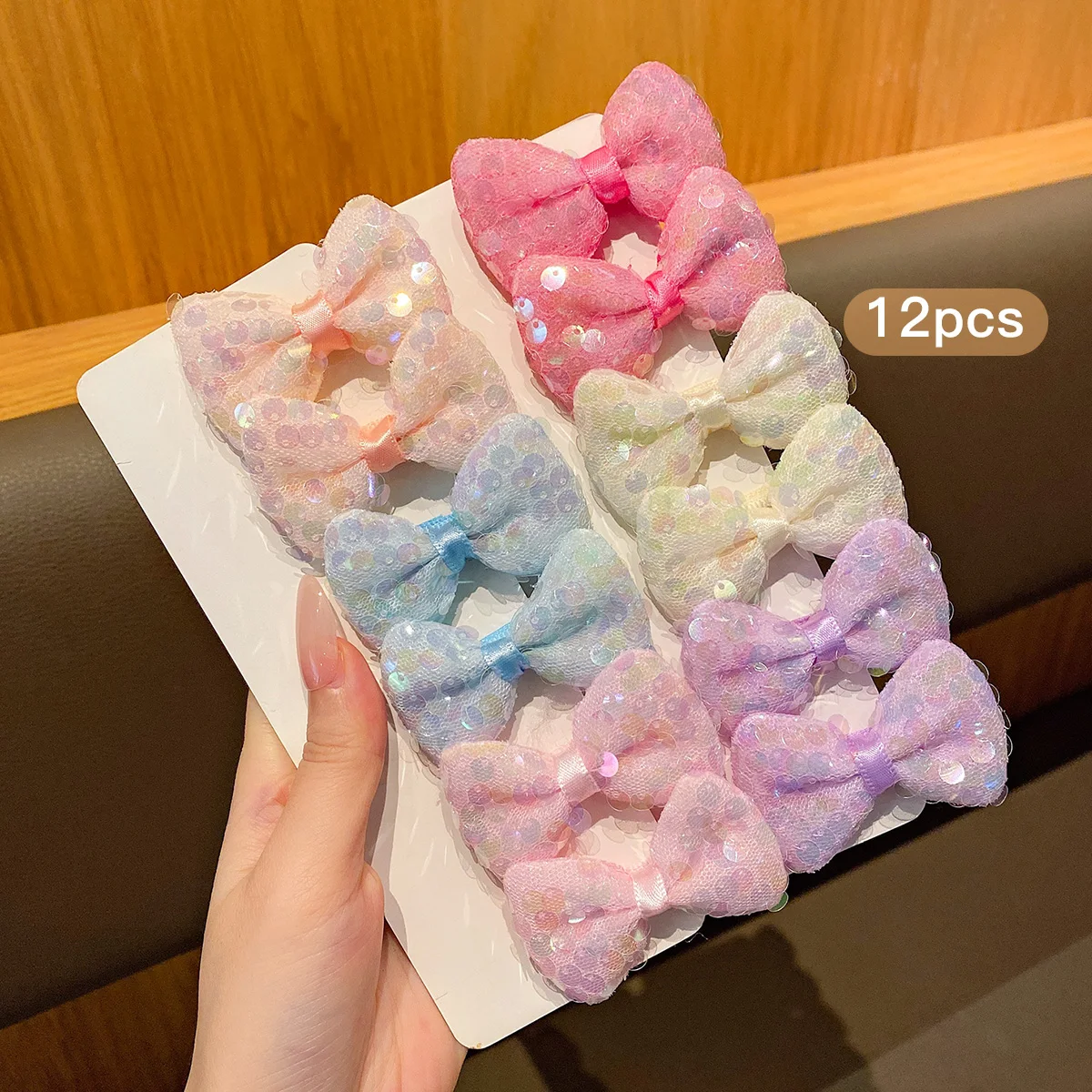 12 colorful sequin bow hair clips, sweet and stylish hair accessories suitable for daily use