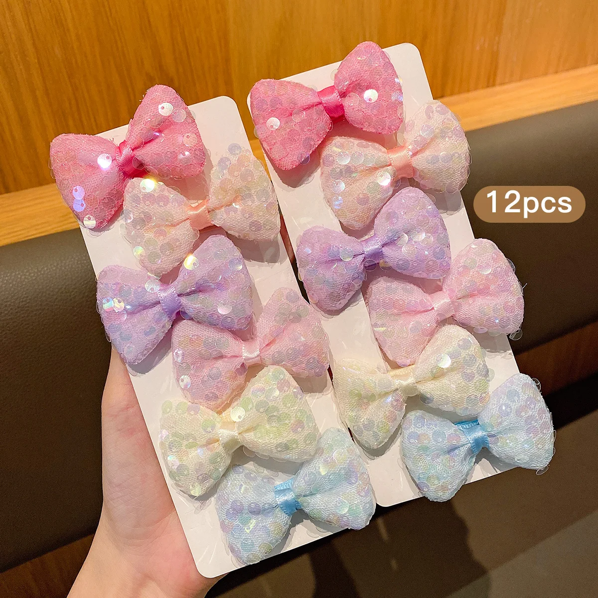 12 colorful sequin bow hair clips, sweet and stylish hair accessories suitable for daily use