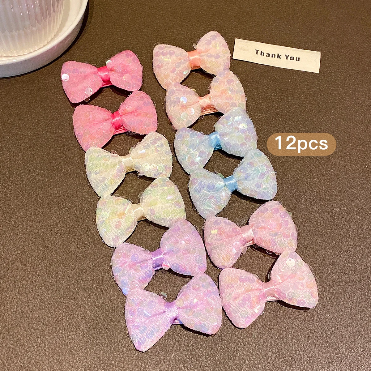 12 colorful sequin bow hair clips, sweet and stylish hair accessories suitable for daily use