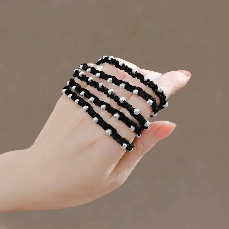 5PC Khaki Colorful Pearl Hair Ties for Women Elastic Simple Elegant High-End Feeling Hair Ties For Women