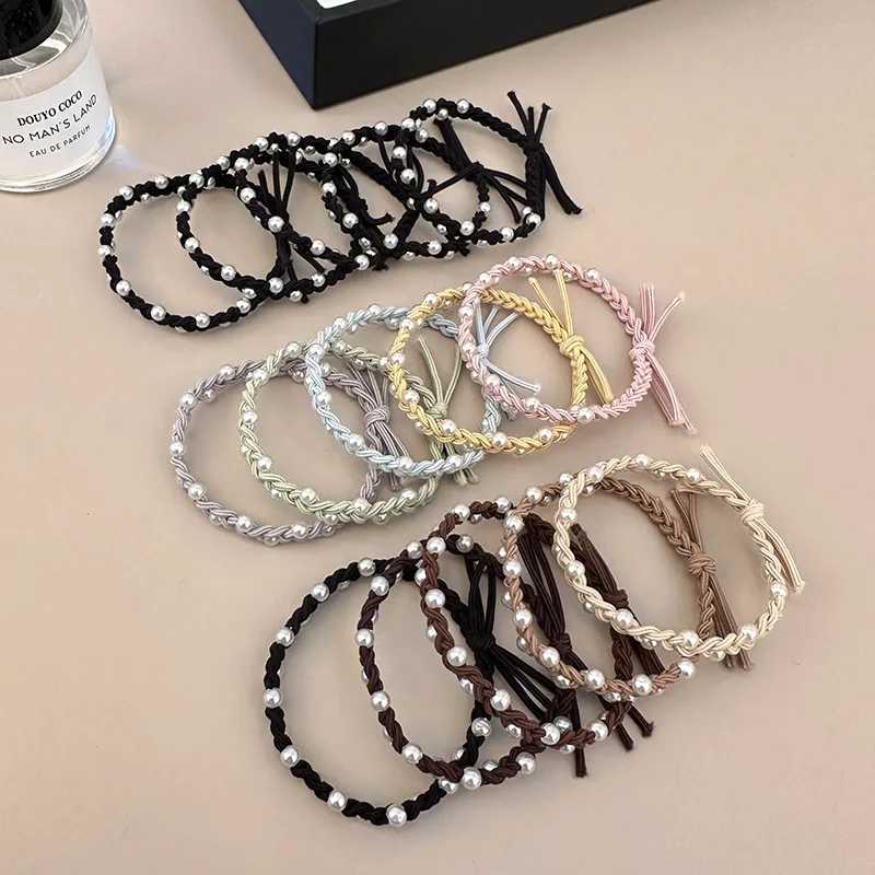 5PC Khaki Colorful Pearl Hair Ties for Women Elastic Simple Elegant High-End Feeling Hair Ties For Women
