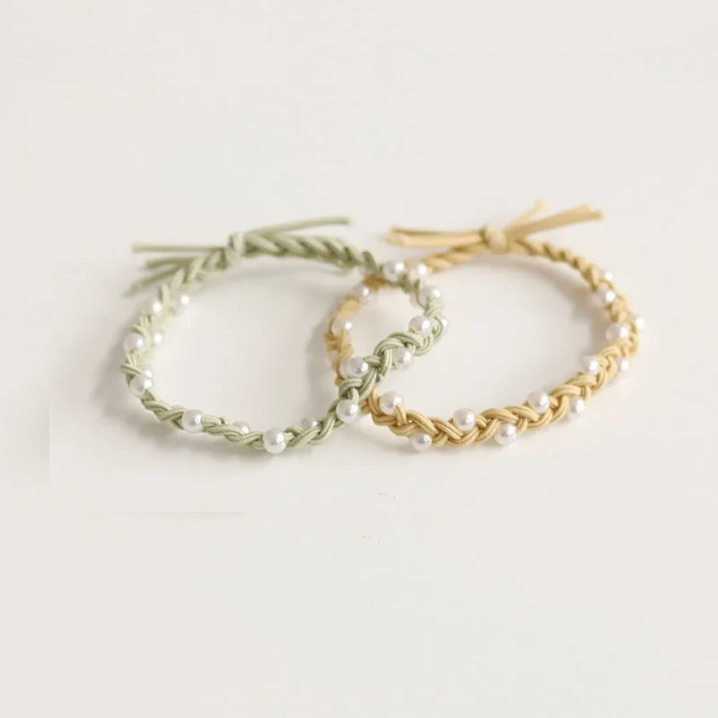 5PC Khaki Colorful Pearl Hair Ties for Women Elastic Simple Elegant High-End Feeling Hair Ties For Women