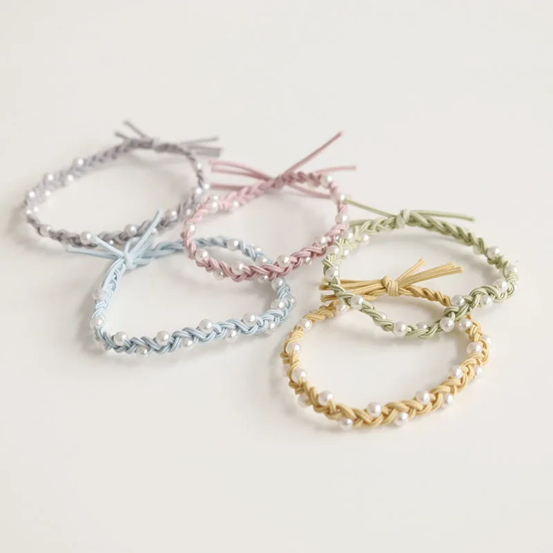 5PC Khaki Colorful Pearl Hair Ties for Women Elastic Simple Elegant High-End Feeling Hair Ties For Women