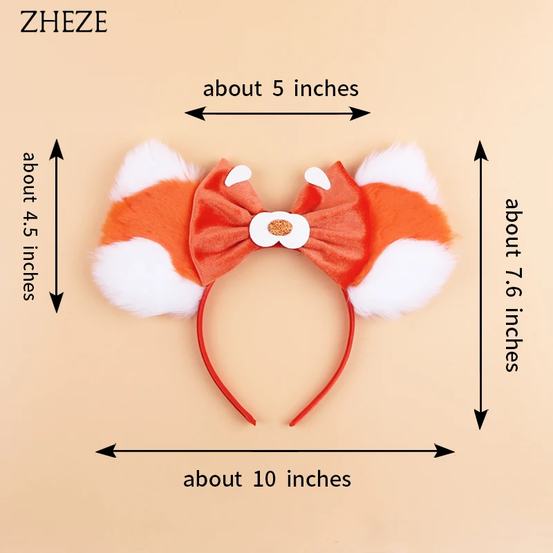 Chic Design Plush Mouse Ears Headband For Girls Turning Red Character Hairband 5" Velvet Bow Party Cosplay Hair Accessories