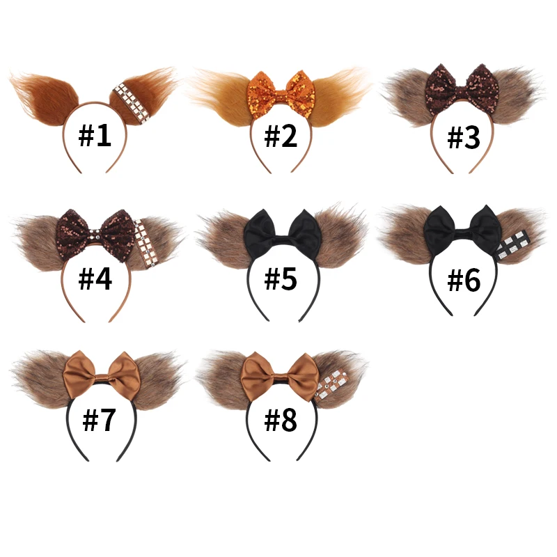 Chic Design Plush Mouse Ears Headband For Girls Turning Red Character Hairband 5" Velvet Bow Party Cosplay Hair Accessories