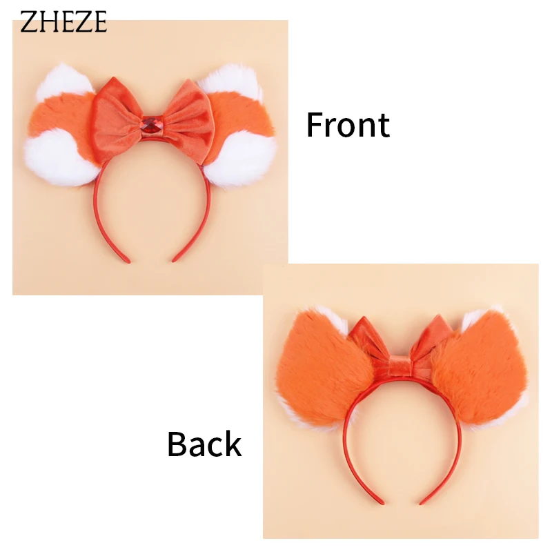 Chic Design Plush Mouse Ears Headband For Girls Turning Red Character Hairband 5" Velvet Bow Party Cosplay Hair Accessories