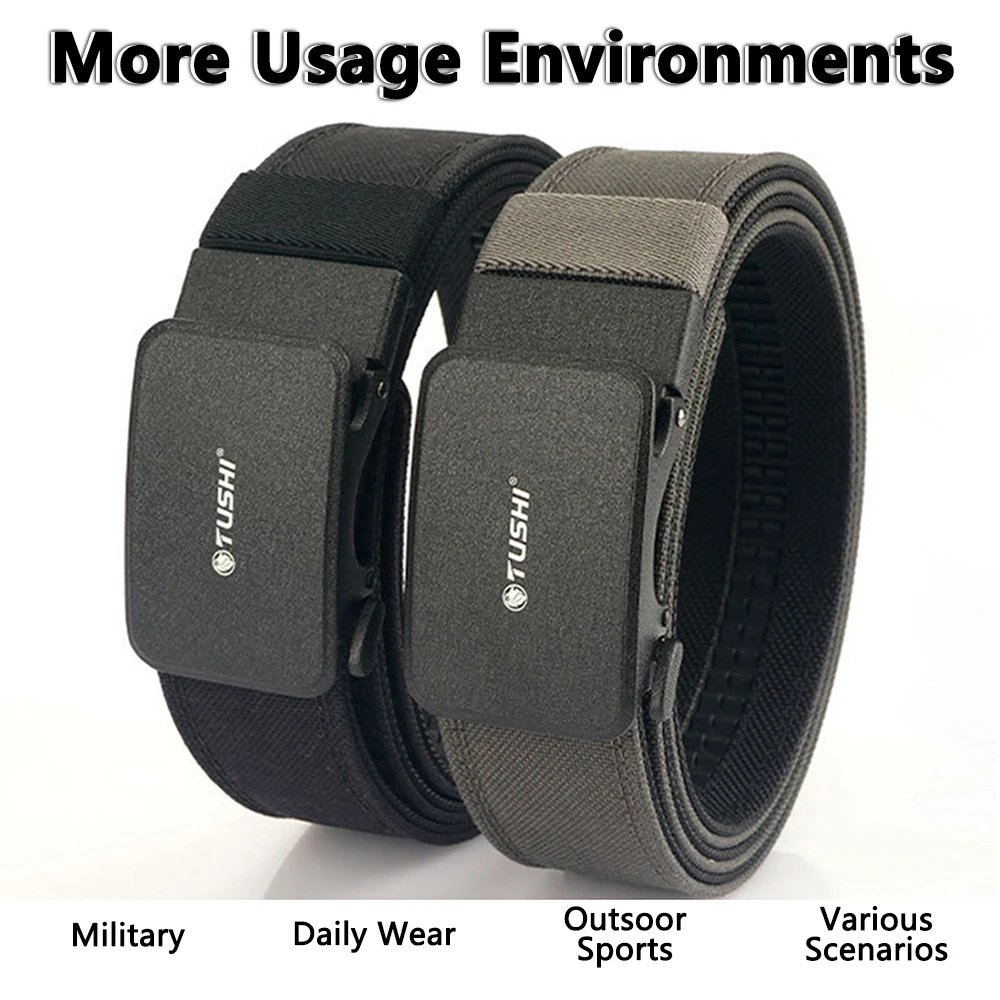 TUSHI New Hard Tactical Belt for Men Metal Automatic Buckle IPSC Gun Belt 1100D Nylon Military Belt Outdoor Sports Girdle Male
