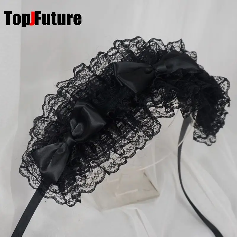 Streetwear Y2k Girl Women Gothic Lolita Cosplay Harajuku Punk Steampunk Lace Spike Cross Hairbands Hairband Fold Bow Eye Mask
