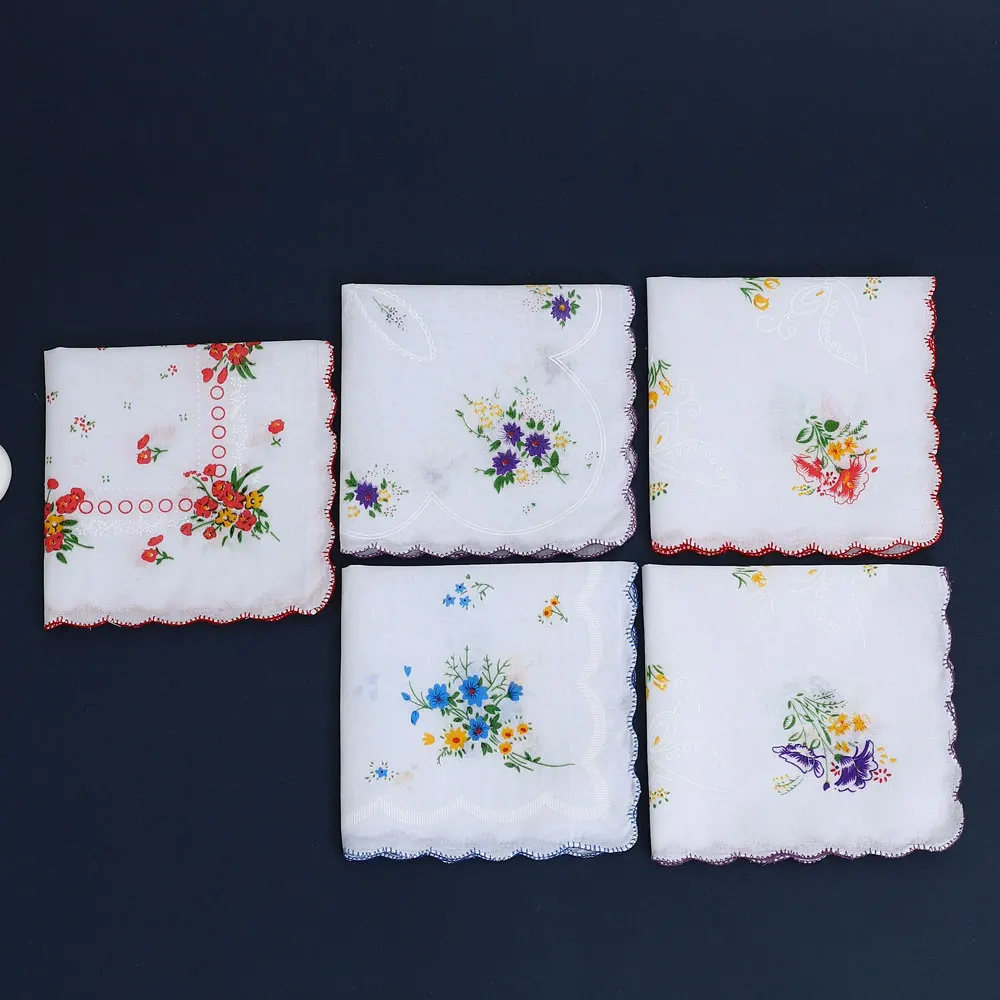 6 Pack of Women's Classic Tooth Edge Handkerchiefs, Cotton Flower Handkerchiefs, Sweat-Wiping Flap Pocket Pants Towels, Placemats, Wedding Supplies