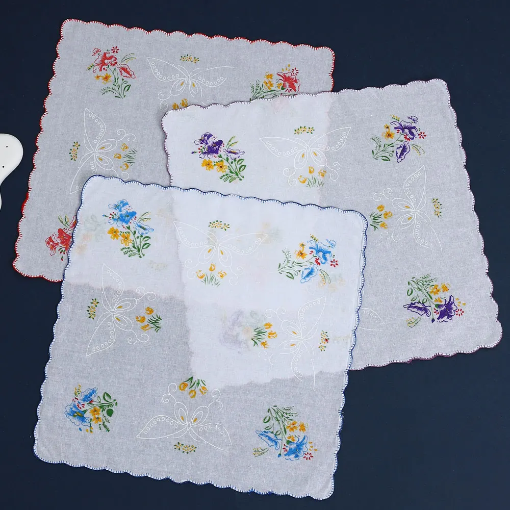 6 Pack of Women's Classic Tooth Edge Handkerchiefs, Cotton Flower Handkerchiefs, Sweat-Wiping Flap Pocket Pants Towels, Placemats, Wedding Supplies