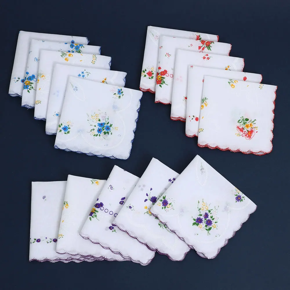 6 Pack of Women's Classic Tooth Edge Handkerchiefs, Cotton Flower Handkerchiefs, Sweat-Wiping Flap Pocket Pants Towels, Placemats, Wedding Supplies