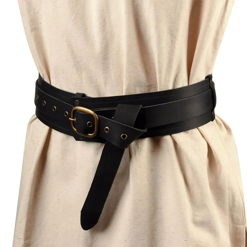 Medieval Waist Belt Buckle Belt PU Leather Viking Knight Waistband Waist Wide Stretch Vintage Costume Accessories Cosplay