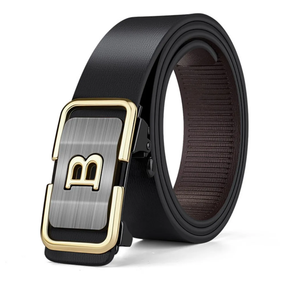 New Fashion Men's Belt Toothless Automatic Buckle Belt Alloy Letter Button for Business Fashion High Quality Men's Strap