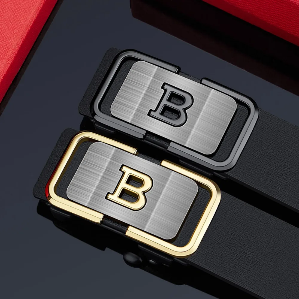 New Fashion Men's Belt Toothless Automatic Buckle Belt Alloy Letter Button for Business Fashion High Quality Men's Strap