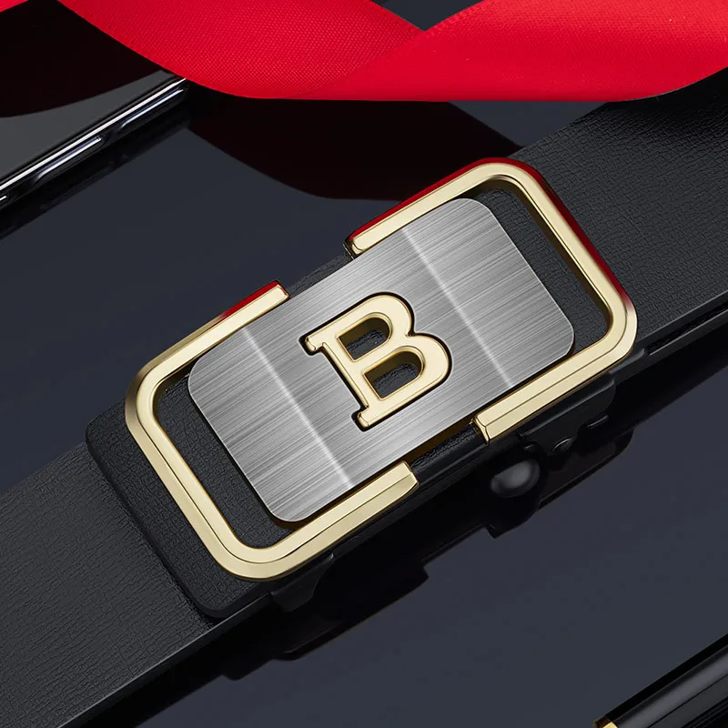 New Fashion Men's Belt Toothless Automatic Buckle Belt Alloy Letter Button for Business Fashion High Quality Men's Strap