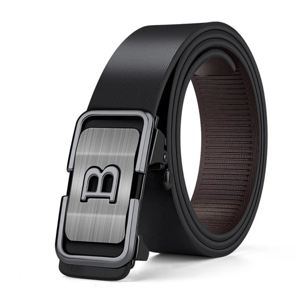 New Fashion Men's Belt Toothless Automatic Buckle Belt Alloy Letter Button for Business Fashion High Quality Men's Strap