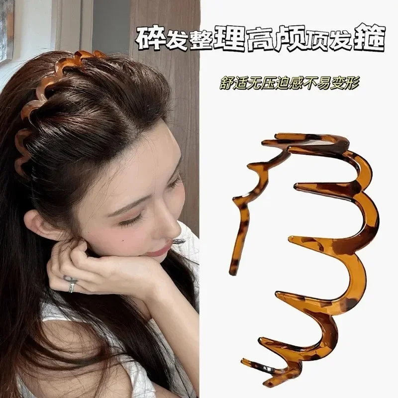 Korean Women Hair Comb Non-Slip Headband Plastic U Shape Hairs Hoops Fixed Teeth Fluffy Top Hair Bands Headwear Hair Accessories