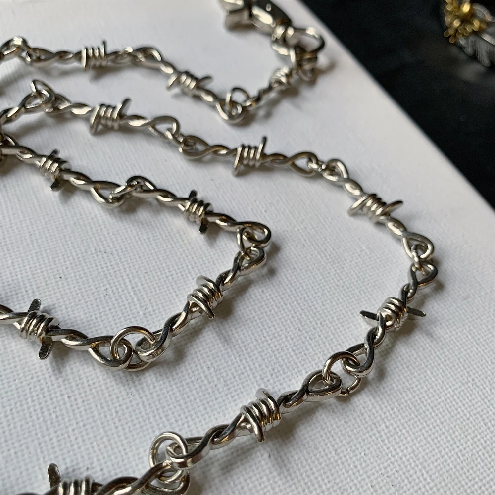 Punk Thorns Wire Barbed Trousers Long Waist Chain Hippop Grunge Goth Women Men Pants Jeans Accessories