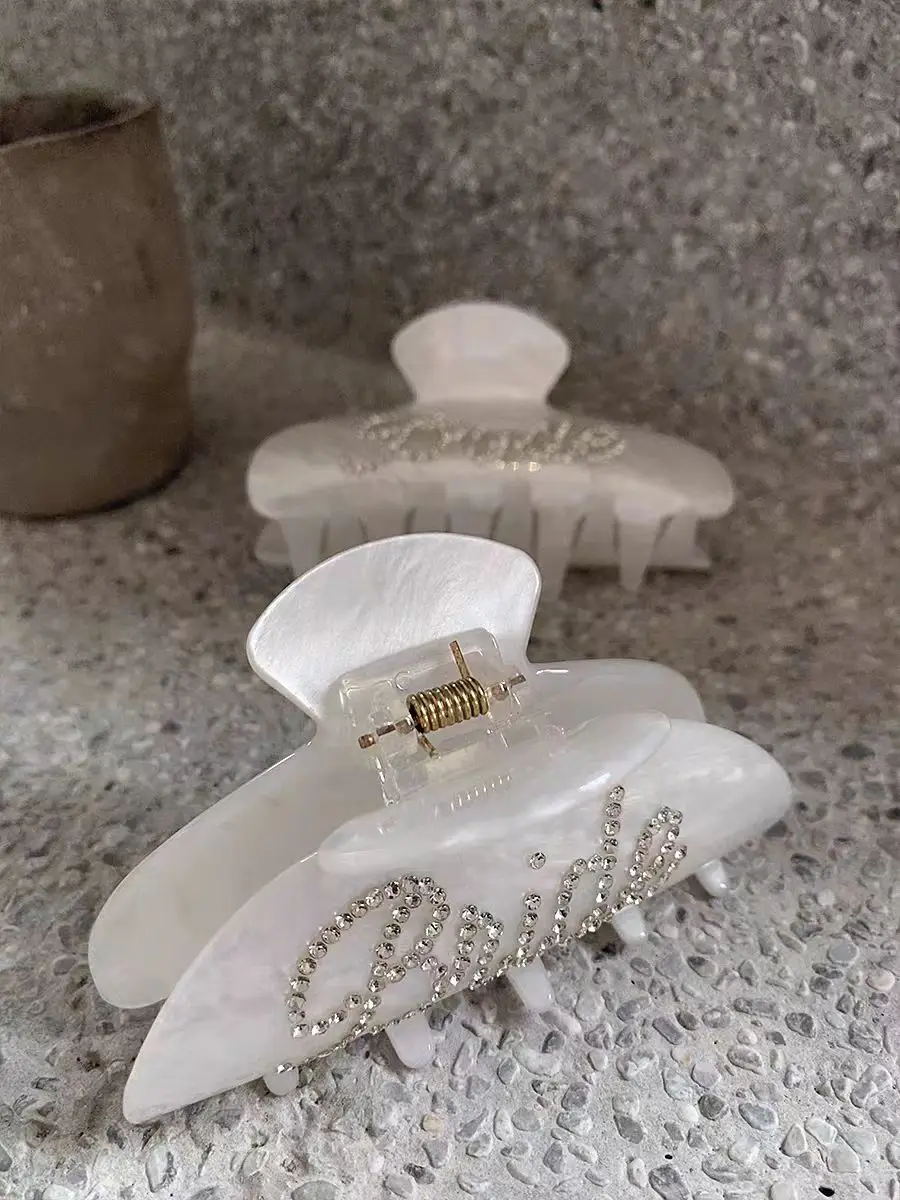 1pc Bride Hair Clip White Acrylic With Rhinestone Bride For Bacheloreet Wedding Bride Party