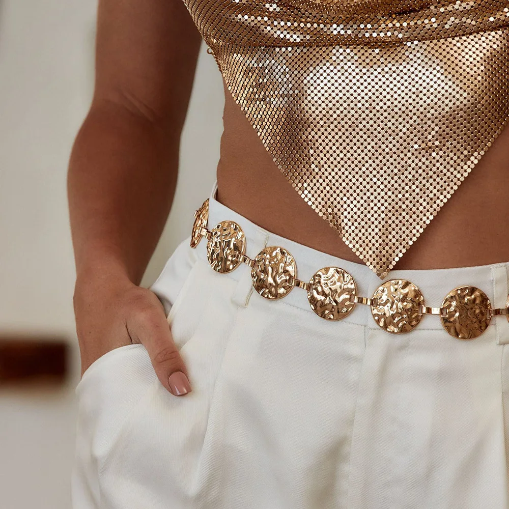 Elegant Ladies Metal Waist Gold Chain Belt Round Irregular Body Chain Sexy Accessory Beho Adjustable Belts For Women Punk