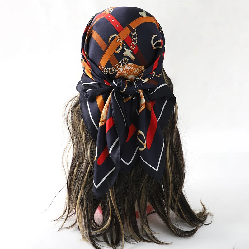Luxe 70 cm Silk Square Scarf For Women; Printed Satin Neck Cravat; Hair Wrist Bandana; Foulard Shawl Wrapping Hij Echarpe.
