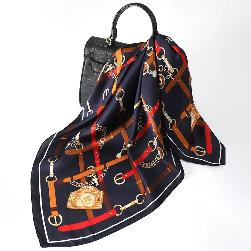 Luxe 70 cm Silk Square Scarf For Women; Printed Satin Neck Cravat; Hair Wrist Bandana; Foulard Shawl Wrapping Hij Echarpe.