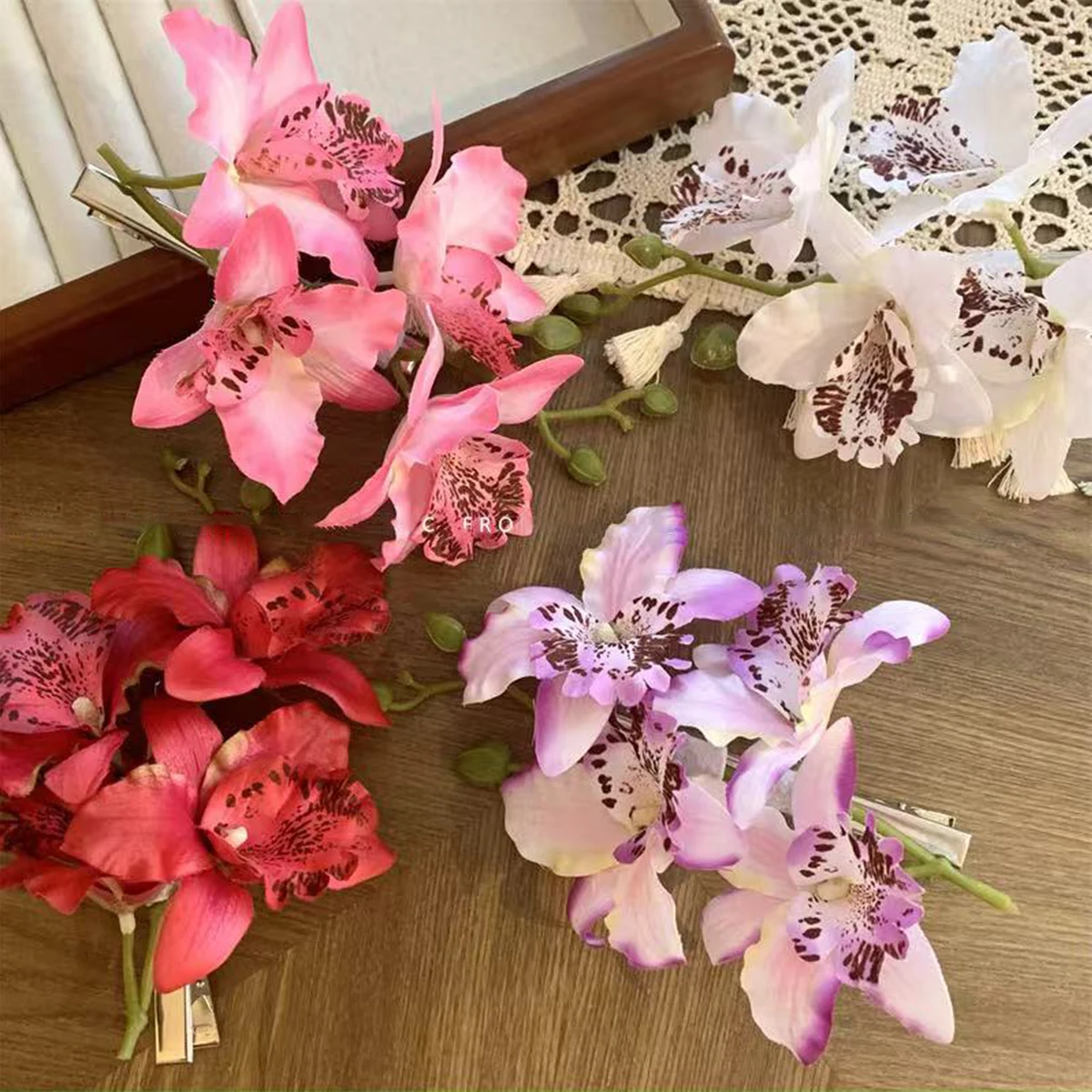 1pc Thai Orchid Hairpin Head Flower, Fairy Flower Headwear, Bride Bridesmaid Hair Coiled Side Clip, Suitable for Vacation