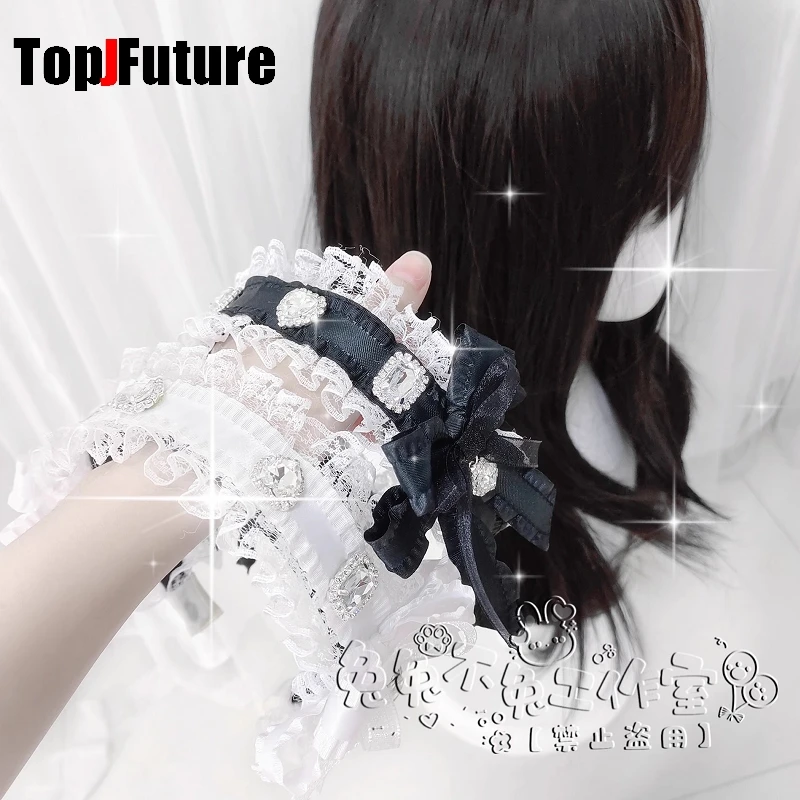 Subculture Y2K Girl Women's Harajuku Steampunk Gothic Lolita Punk Lace Diamond Bow Lace Ruffle Headband Hair Bands Barrettes