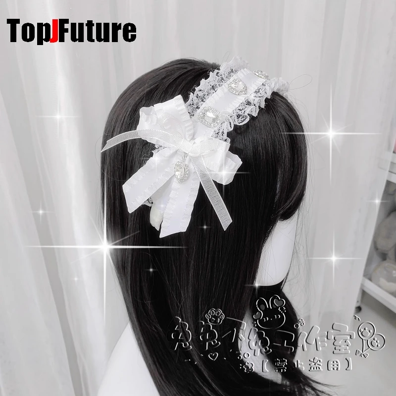 Subculture Y2K Girl Women's Harajuku Steampunk Gothic Lolita Punk Lace Diamond Bow Lace Ruffle Headband Hair Bands Barrettes