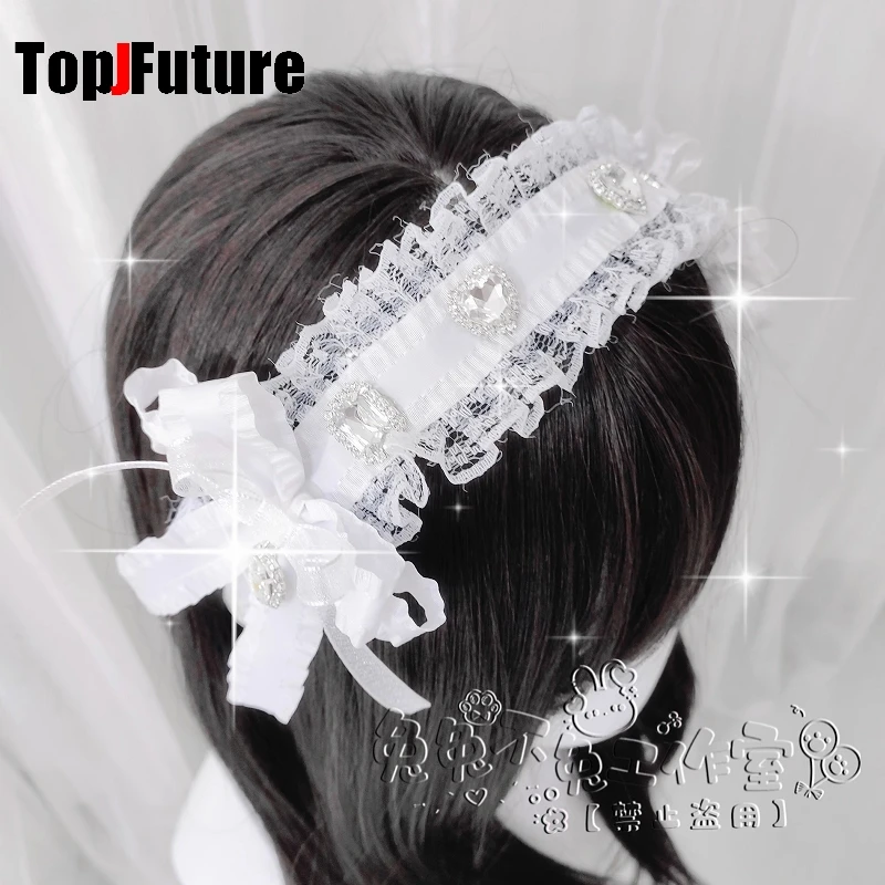 Subculture Y2K Girl Women's Harajuku Steampunk Gothic Lolita Punk Lace Diamond Bow Lace Ruffle Headband Hair Bands Barrettes