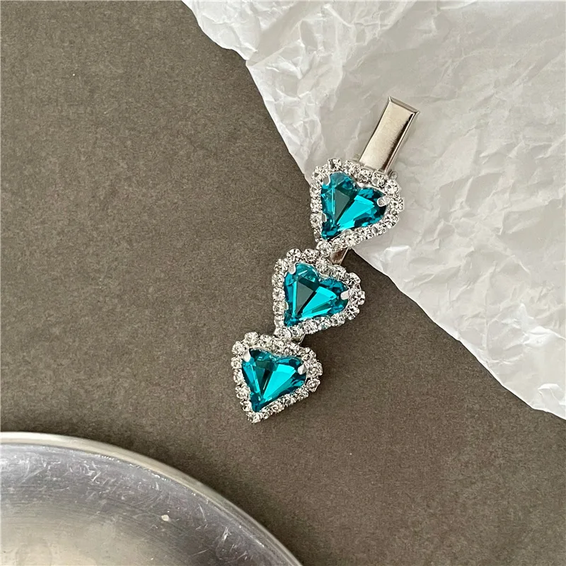 Temperament light luxury love rhinestone hairpin edge clip fashion personality crooked peach heart duck bill clip bangs clip new