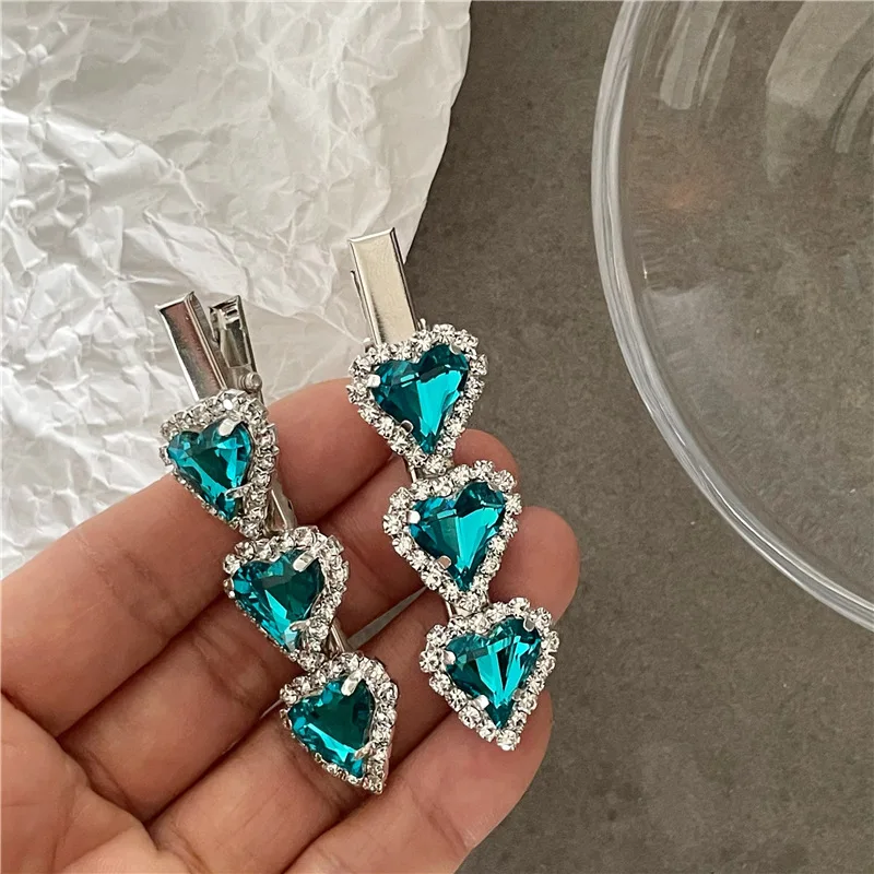 Temperament light luxury love rhinestone hairpin edge clip fashion personality crooked peach heart duck bill clip bangs clip new