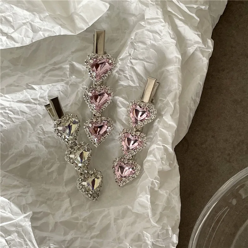 Temperament light luxury love rhinestone hairpin edge clip fashion personality crooked peach heart duck bill clip bangs clip new