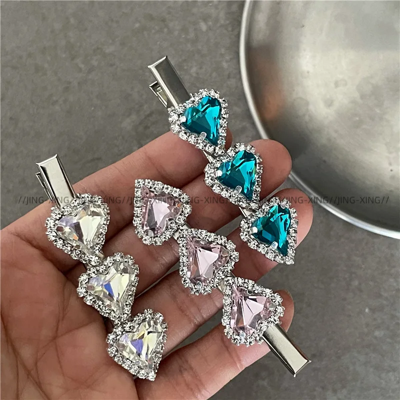 Temperament light luxury love rhinestone hairpin edge clip fashion personality crooked peach heart duck bill clip bangs clip new