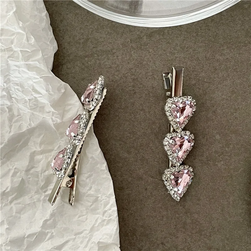 Temperament light luxury love rhinestone hairpin edge clip fashion personality crooked peach heart duck bill clip bangs clip new
