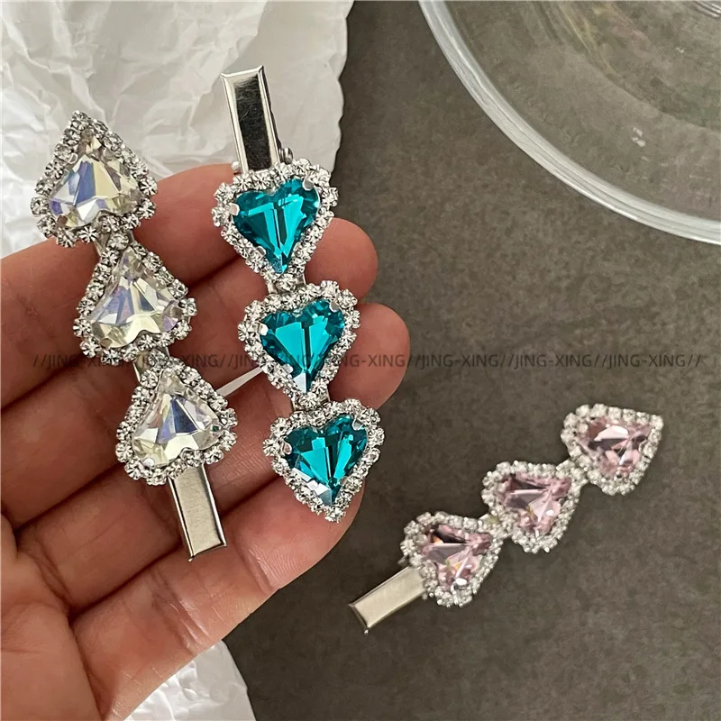 Temperament light luxury love rhinestone hairpin edge clip fashion personality crooked peach heart duck bill clip bangs clip new