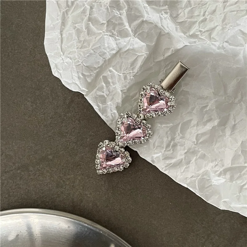 Temperament light luxury love rhinestone hairpin edge clip fashion personality crooked peach heart duck bill clip bangs clip new
