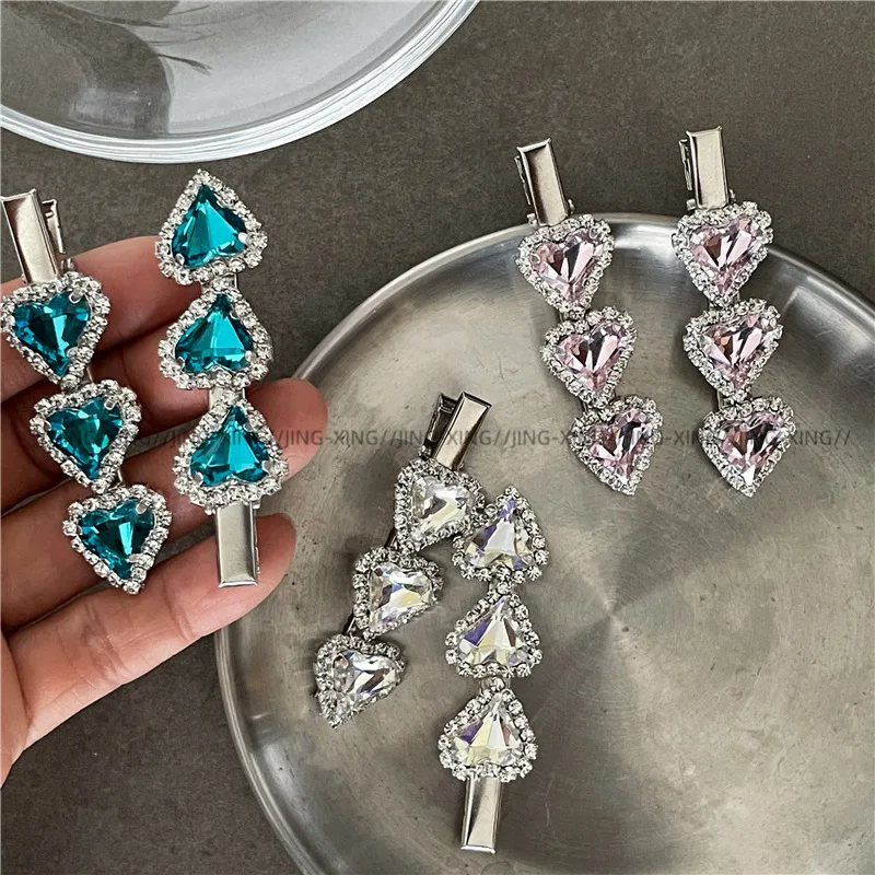 Temperament light luxury love rhinestone hairpin edge clip fashion personality crooked peach heart duck bill clip bangs clip new
