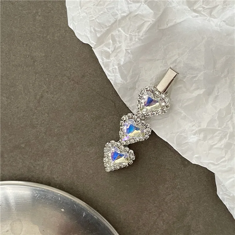Temperament light luxury love rhinestone hairpin edge clip fashion personality crooked peach heart duck bill clip bangs clip new
