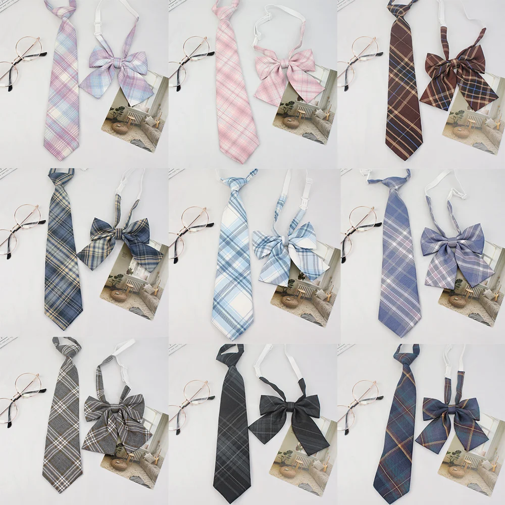 A Set of Two Handmade Jk Ties + Bow Ties, Available in Various Styles, Versatile College-Style Jk Plaid Women's Bow Ties and Ties, There Is Always One That Can Meet Your Needs